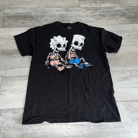 Simpsons Tops - The Simpsons Black Cotton Bart Lisa Skeleton T Shirt Size Medium